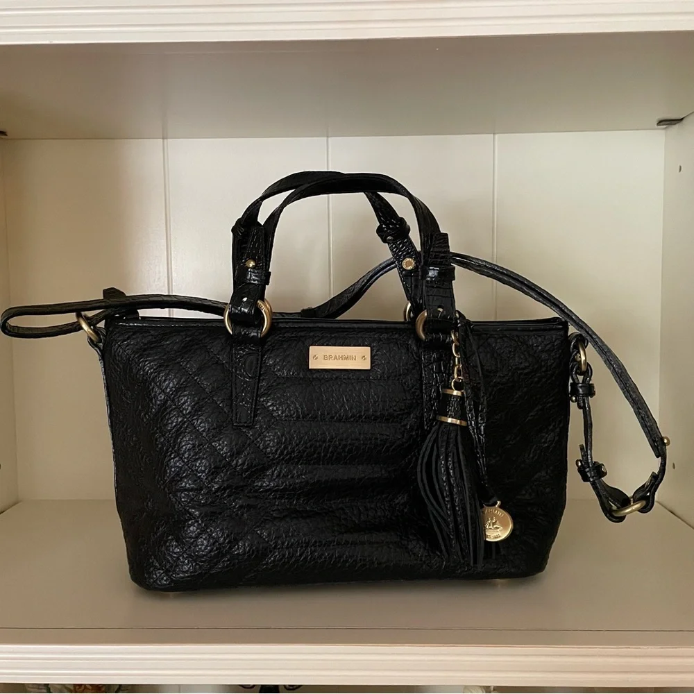 BRAHMIN BLACK MINI ASHER HEMLOCK MELBOURNE BAG - Picture 2 of 15